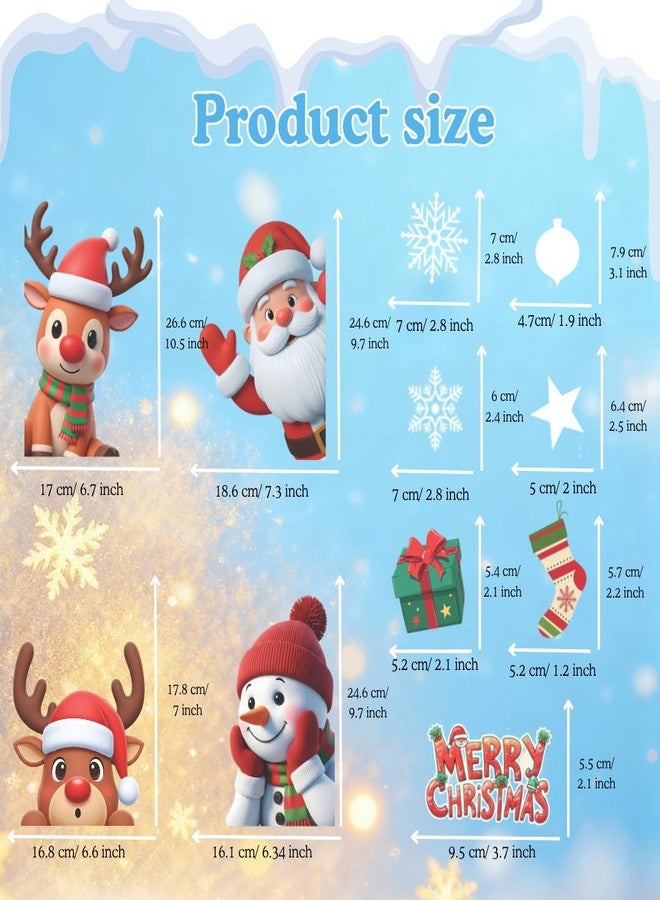 TSIMPLE 160 PCS Santa Window Clings, 9 Sheets Reusable Static Santa Claus Reindeer Snowman Christmas Decals Stickers, Winter and Holiday Decorations, Double Side Xmas Window Decals Ornament DIY Wall Door - Image 3